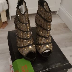 Black, studded, mesh booties